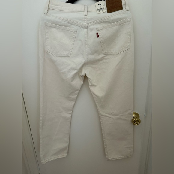 Levis 501 Cropped Jeans High Rise Straight Leg Distressed Ecru-White Woman’s. - Picture 2 of 5